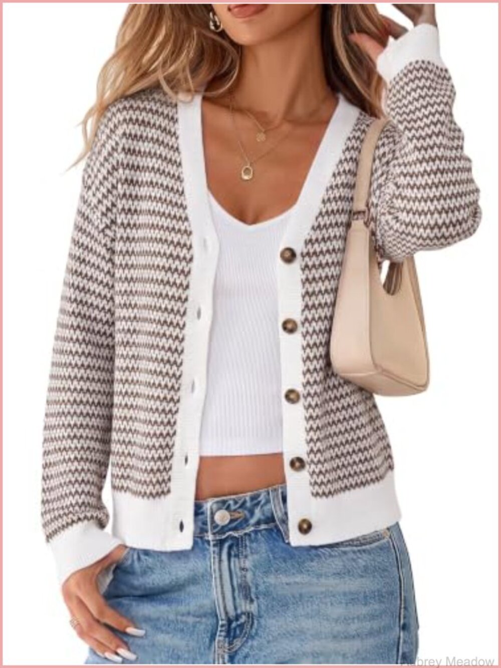 Women's Striped V-Neck Cardigan, 100% Cotton Casual Knit